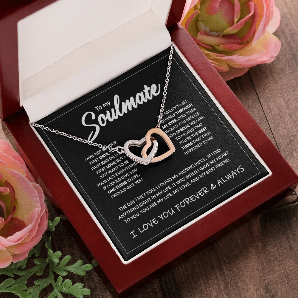 To My Soulmate Wife Christmas Gift Necklace Mother Girls Interlocking Heart Necklace Dropshipping Metal Necklace with Gift Box