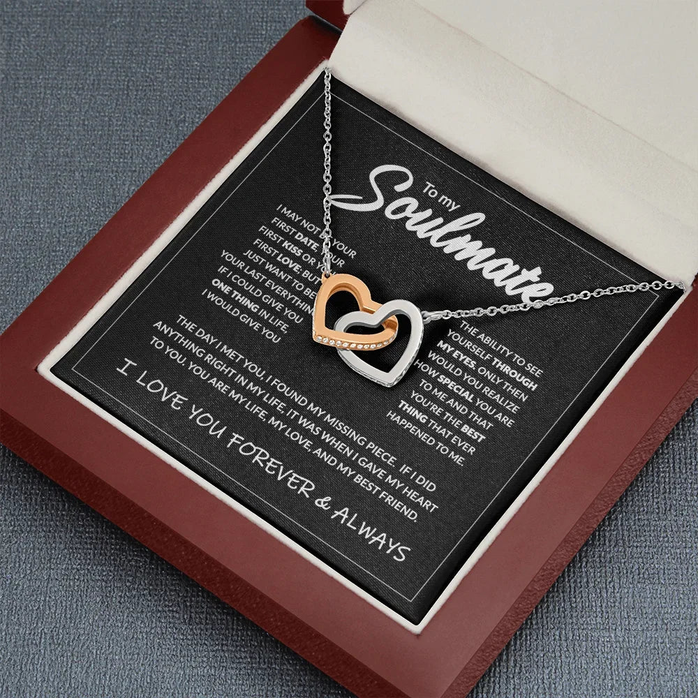 To My Soulmate Wife Christmas Gift Necklace Mother Girls Interlocking Heart Necklace Dropshipping Metal Necklace with Gift Box
