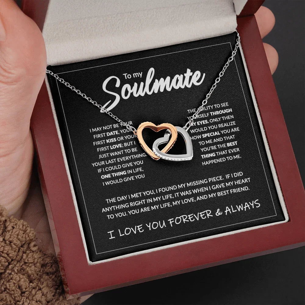 To My Soulmate Wife Christmas Gift Necklace Mother Girls Interlocking Heart Necklace Dropshipping Metal Necklace with Gift Box