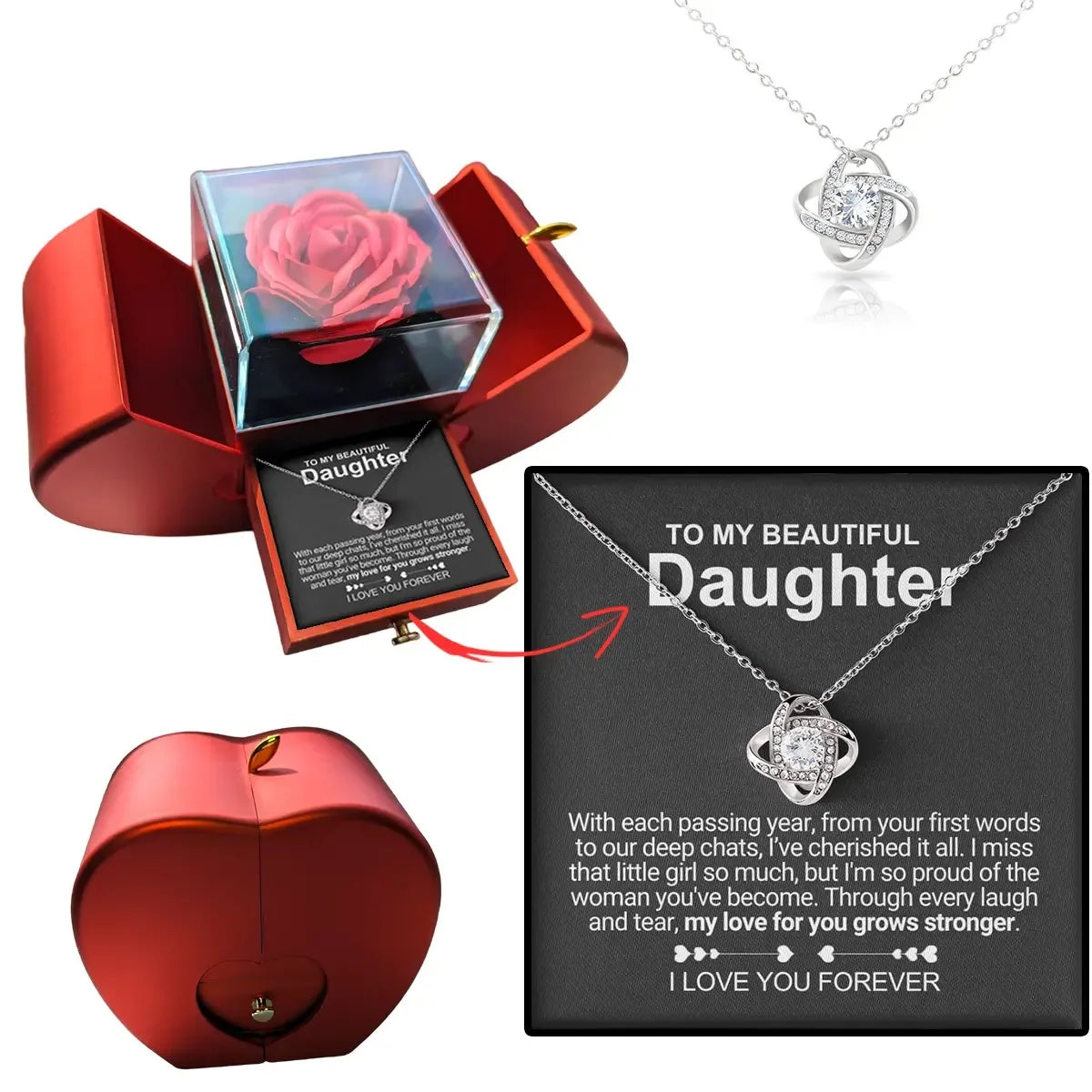 Heart Knot Pendant Necklace for Daughters - A Thoughtful Gift from Dad for Christmas 2024